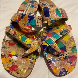 Manolo Blahnik colorful cork sandals flip flop style